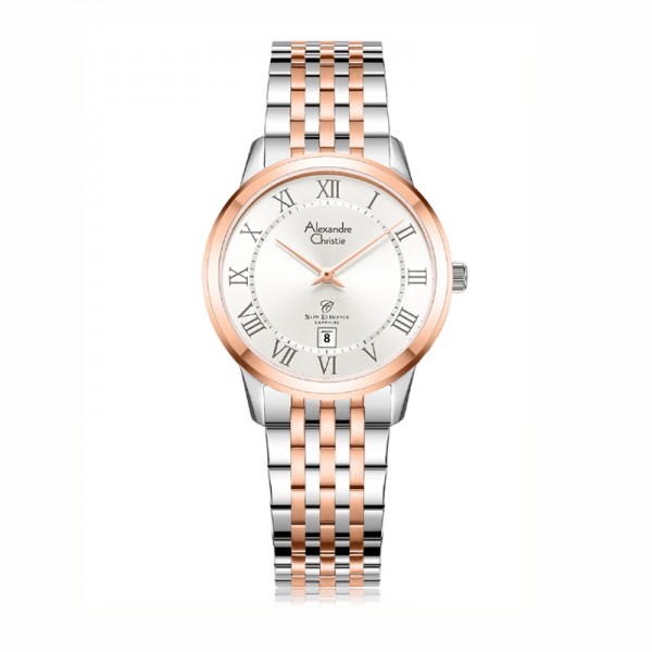 Alexandre Christie AC 8709 Silver Rosegold White Roman Lady Slim Elegance Sapphire LDBTRSLRM